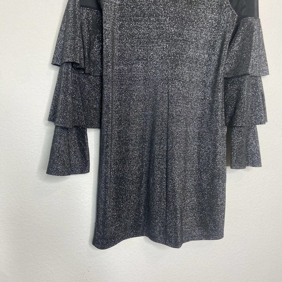 BCBGeneration Tiered Sleeve Mesh Panel Black Metallic Sparkle Dress XS NWT - Picture 10 of 11